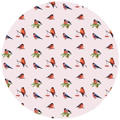 Bullfinches Sit On Branches Wooden Puzzle Round by SychEva