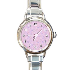 Multicolored Circles On A Pink Background Round Italian Charm Watch by SychEva