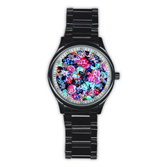 Neon Floral Stainless Steel Round Watch by 3cl3ctix