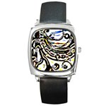 Faux Baroque Print Square Metal Watch Front