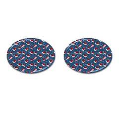 Blue Christmas Hats Cufflinks (oval) by SychEva