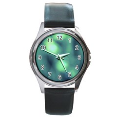 Green Vibrant Abstract Round Metal Watch by DimitriosArt