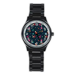 Bright Mushrooms Stainless Steel Round Watch by SychEva