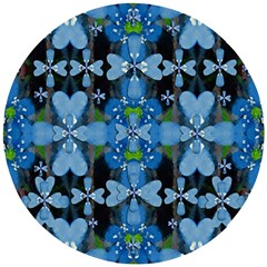 Rare Excotic Blue Flowers In The Forest Of Calm And Peace Wooden Puzzle Round by pepitasart