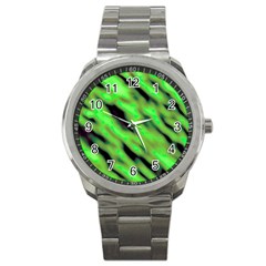 Green  Waves Abstract Series No7 Sport Metal Watch by DimitriosArt