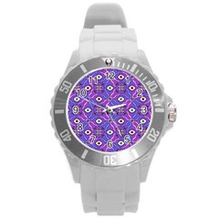 Abstract Illustration With Eyes Round Plastic Sport Watch (l) by SychEva