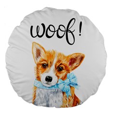 Welsh Corgi Pembrock With A Blue Bow Large 18  Premium Flano Round Cushions by ladynatali