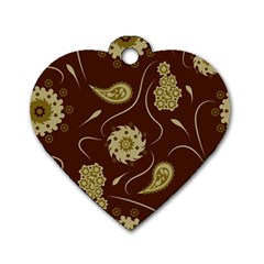 Floral Pattern Paisley Style  Dog Tag Heart (two Sides) by Eskimos