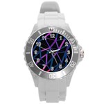 3d Lovely Geo Lines  V Round Plastic Sport Watch (L) Front