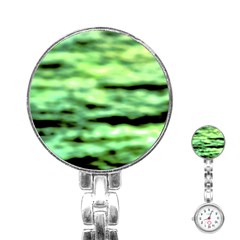 Green  Waves Abstract Series No13 Stainless Steel Nurses Watch by DimitriosArt