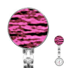 Pink  Waves Abstract Series No1 Stainless Steel Nurses Watch by DimitriosArt