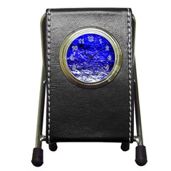 Blue Waves Flow Series 1 Pen Holder Desk Clock by DimitriosArt