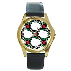 Abstract Pattern Geometric Backgrounds   Round Gold Metal Watch by Eskimos