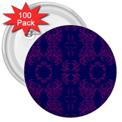 Floral Folk Damask Pattern Fantasy Flowers  3  Buttons (100 Pack)  by Eskimos