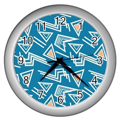 Abstract Pattern Geometric Backgrounds   Wall Clock (silver) by Eskimos