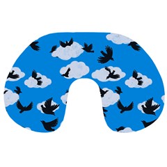 Modern Design With Birds And Clouds Travel Neck Pillow by Viktorija