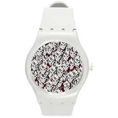 Demonic Skulls Pattern, Spooky Horror, Halloween Theme Round Plastic Sport Watch (m)