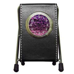 Purple  Waves Abstract Series No2 Pen Holder Desk Clock by DimitriosArt