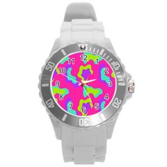 Abstract Pattern Geometric Backgrounds   Round Plastic Sport Watch (l) by Eskimos