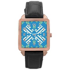 Abstract Pattern Geometric Backgrounds   Rose Gold Leather Watch  by Eskimos