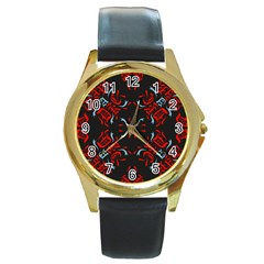 Abstract Pattern Geometric Backgrounds   Round Gold Metal Watch by Eskimos