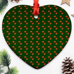 Kawaii Pumpkin Patt Green Heart Ornament (two Sides) by violetheavensky