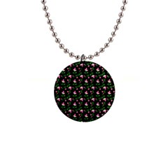 Pink Carnation Black 1  Button Necklace