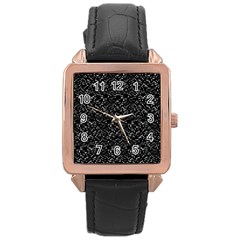 Pixel Grid Dark Black And White Pattern Rose Gold Leather Watch  by dflcprintsclothing