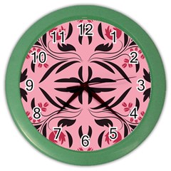 Floral Folk Damask Pattern  Color Wall Clock by Eskimos