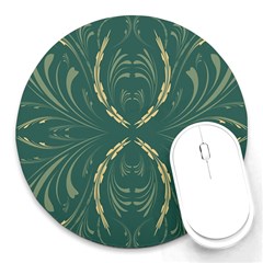 Floral Folk Damask Pattern Fantasy Flowers  Round Mousepads by Eskimos