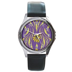 Folk Flowers Print Floral Pattern Ethnic Art Round Metal Watch by Eskimos