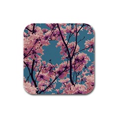 Colorful Floral Leaves Photo Rubber Square Coaster (4 Pack)