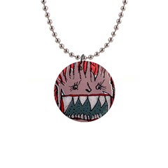 Evil Monster Close Up Portrait 1  Button Necklace by dflcprintsclothing