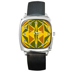 Folk Flowers Floral Art Print Flowers Abstract Art  Square Metal Watch by Eskimos