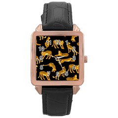 Seamless-exotic-pattern-with-tigers Rose Gold Leather Watch 