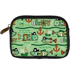 Seamless Pattern Fishes Pirates Cartoon Digital Camera Leather Case