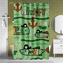 Seamless Pattern Fishes Pirates Cartoon Shower Curtain 48  X 72  (small) 