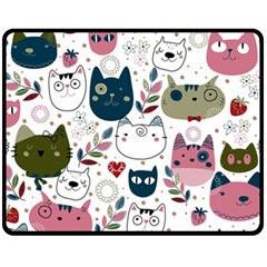 Pattern With Cute Cat Heads Fleece Blanket (medium)  by Jancukart