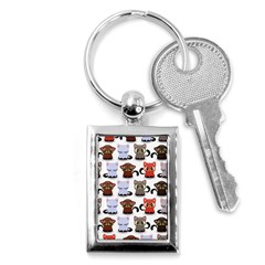 Seamless Pattern With Cute Little Kittens Various Color Key Chain (rectangle)