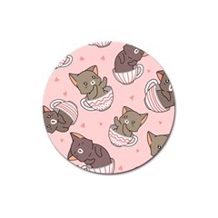 Seamless Pattern Adorable Cat Inside Cup Magnet 3  (round)