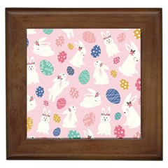 Cute Bunnies Easter Eggs Seamless Pattern Framed Tile by Jancukart