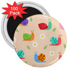 Seamless Pattern Cute Snail With Flower Leaf 3  Magnets (100 Pack) by Jancukart