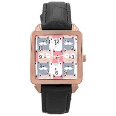 Cute Seamless Pattern With Cats Rose Gold Leather Watch 