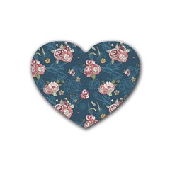 Vintage Flowers Pattern Rubber Heart Coaster (4 Pack)