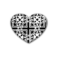 Black And White Geometric Geometry Pattern Rubber Heart Coaster (4 Pack)