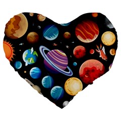 Background-with-many-planets-space Large 19  Premium Heart Shape Cushions by Jancukart