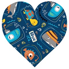 Seamless-pattern-vector-submarine-with-sea-animals-cartoon Wooden Puzzle Heart by Jancukart