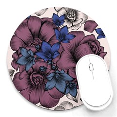 Floral-wallpaper-pattern-with-engraved-hand-drawn-flowers-vintage-style Round Mousepads