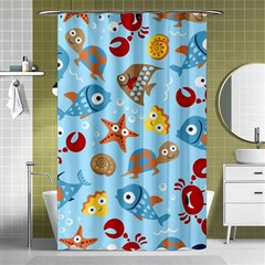 Seamless-pattern-funny-marine-animals-cartoon Shower Curtain 48  X 72  (small) 