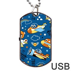 Seamless-pattern-with-nice-planes-cartoon Dog Tag Usb Flash (one Side) by Jancukart